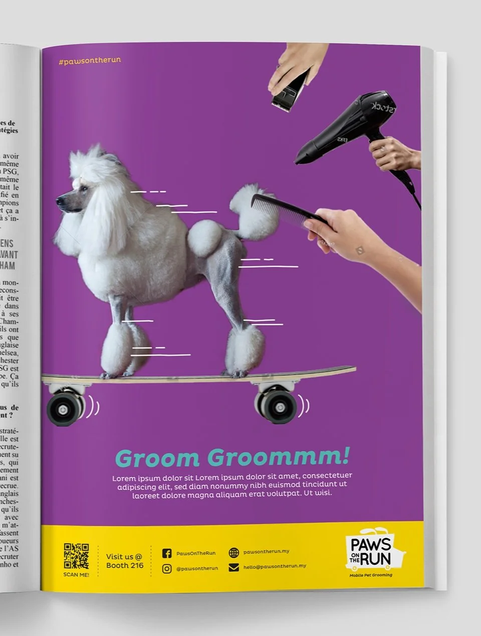 Paws On The Run print ad concept — #groomgroommm