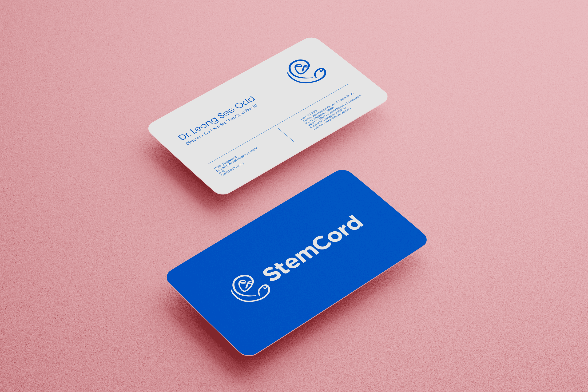 StemCord business cards with rounded corners and refreshed brand colors