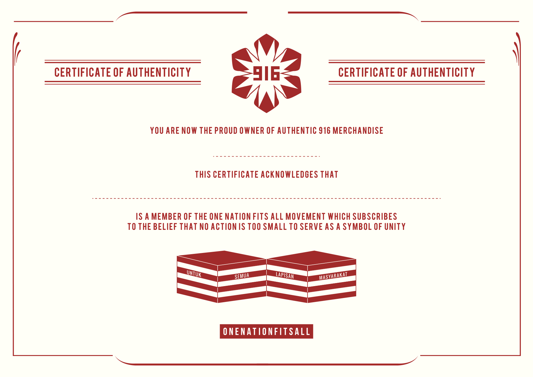 916 Apparel Certificate of Authenticity