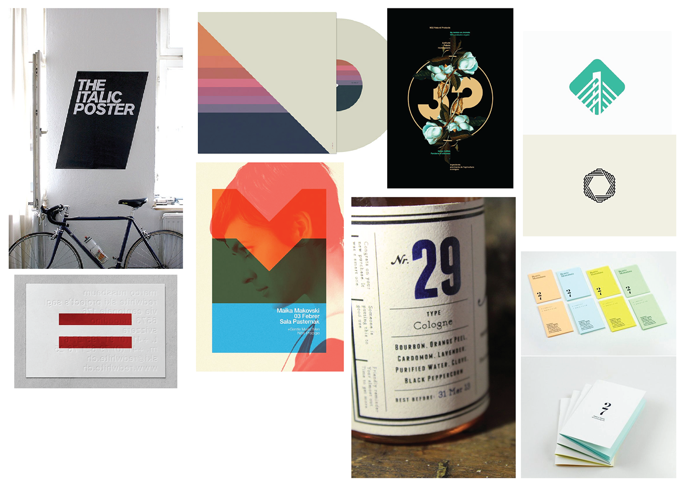 Contemporary graphic design moodboard — clean layouts, muted colour palette
