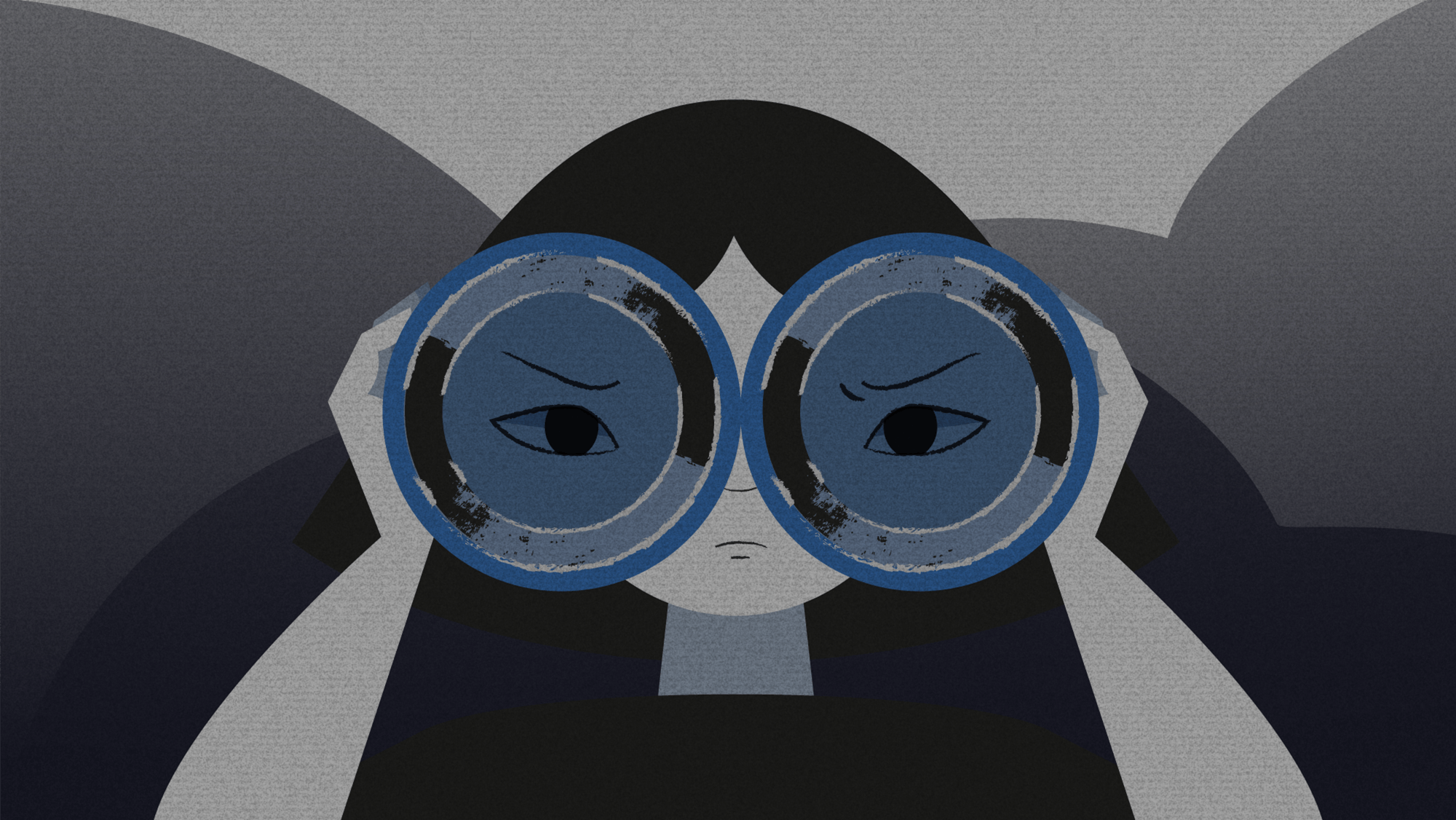 thumbnail for Peering Into Our Future: an illustration of a young girl holding a pair of binoculars staring at the camera