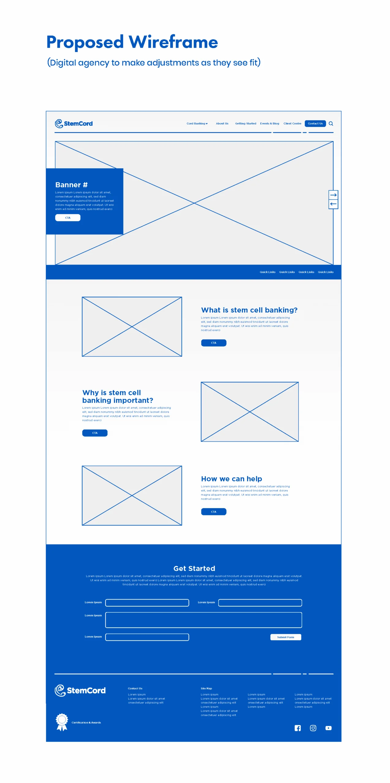 StemCord website wireframe — secondary page
